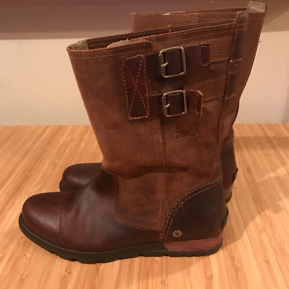 Sorel Brown Two-Tone Leather Suede Mid-Calf Boots